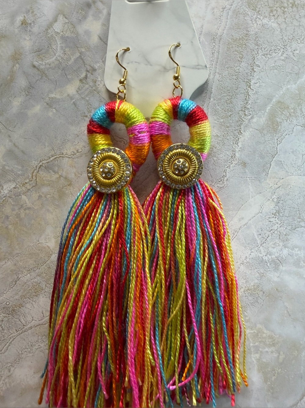 Colorful Multicolor Tassel Drop Earrings - Gold Accent